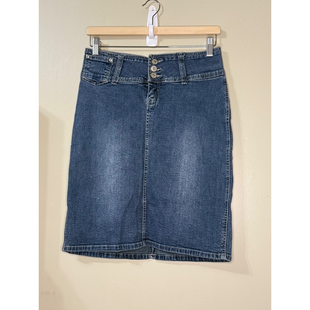 Coco & Co Y2K Denim Pencil Skirt Medium Wash High Waisted Jean Skirt Size 7 8